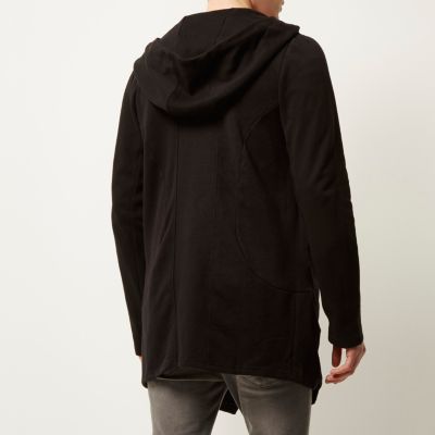 Black draped front hooded cardigan